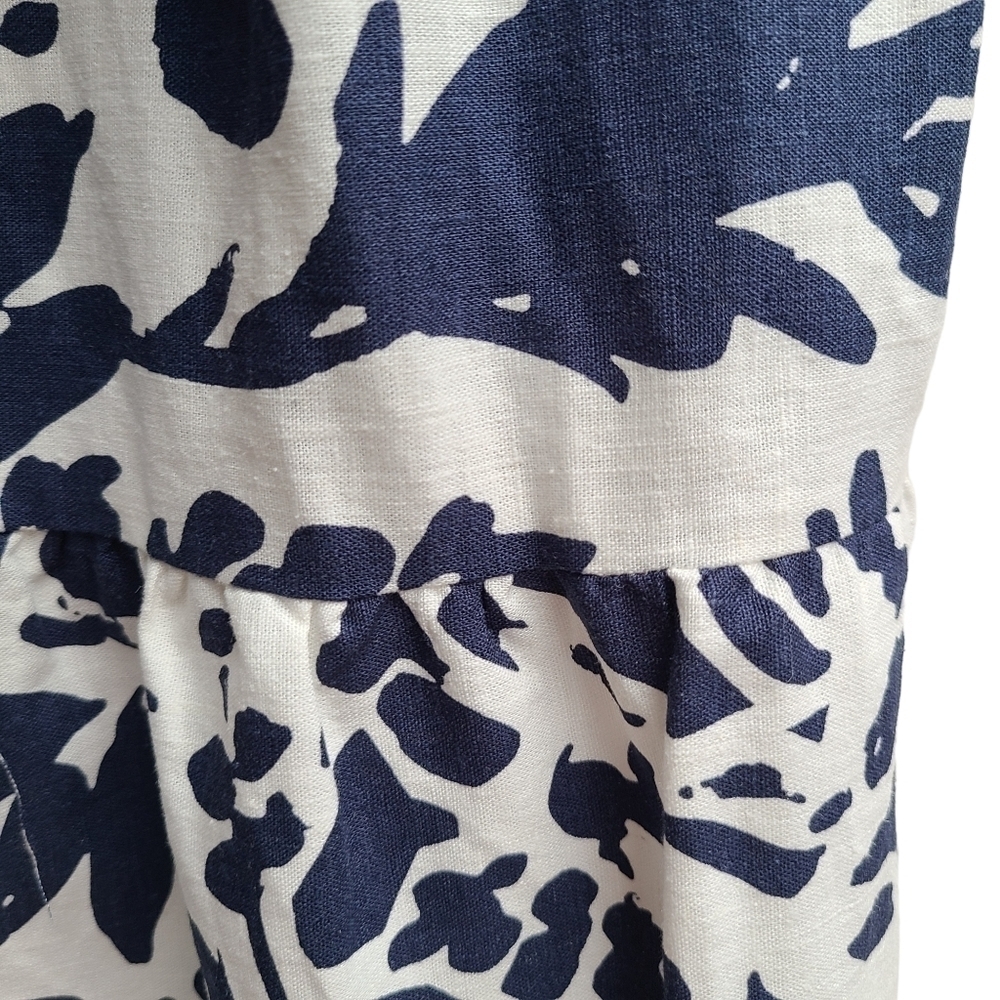 NWT Magaschoni Linen Blend Floral Dress Blue White Costal Vacation Size Small - Picture 6 of 12